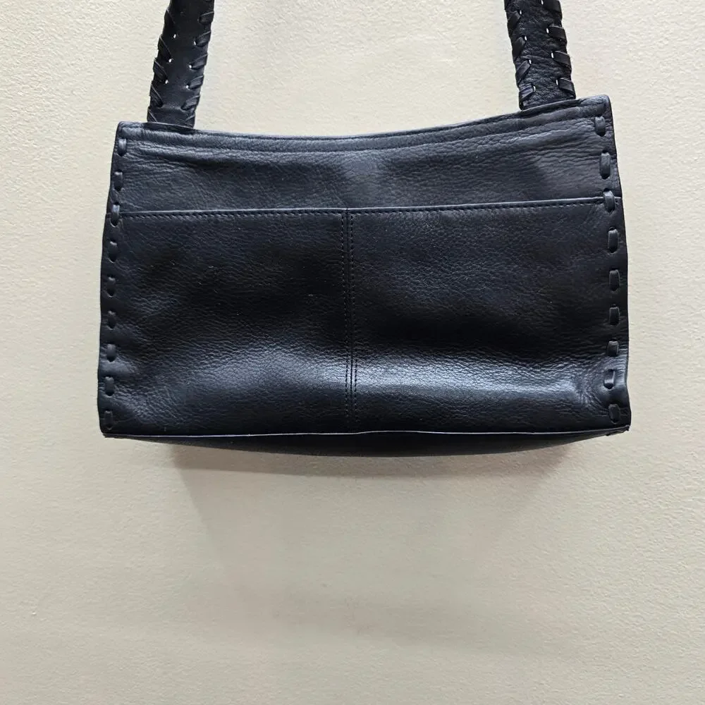 VTG Fossil Floral Tooled Leather Fringe Shoulder Bag Handbag Boho Western Black